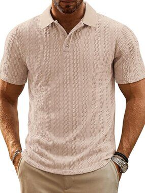 Men's Apricot Polo Shirts Short Sleeve Casual Summer Golf Shirts Vacation Fit